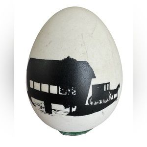 Womack’s Collectibles -Horse & Carriage Crossing Covered Bridge Porcelain Egg 2"